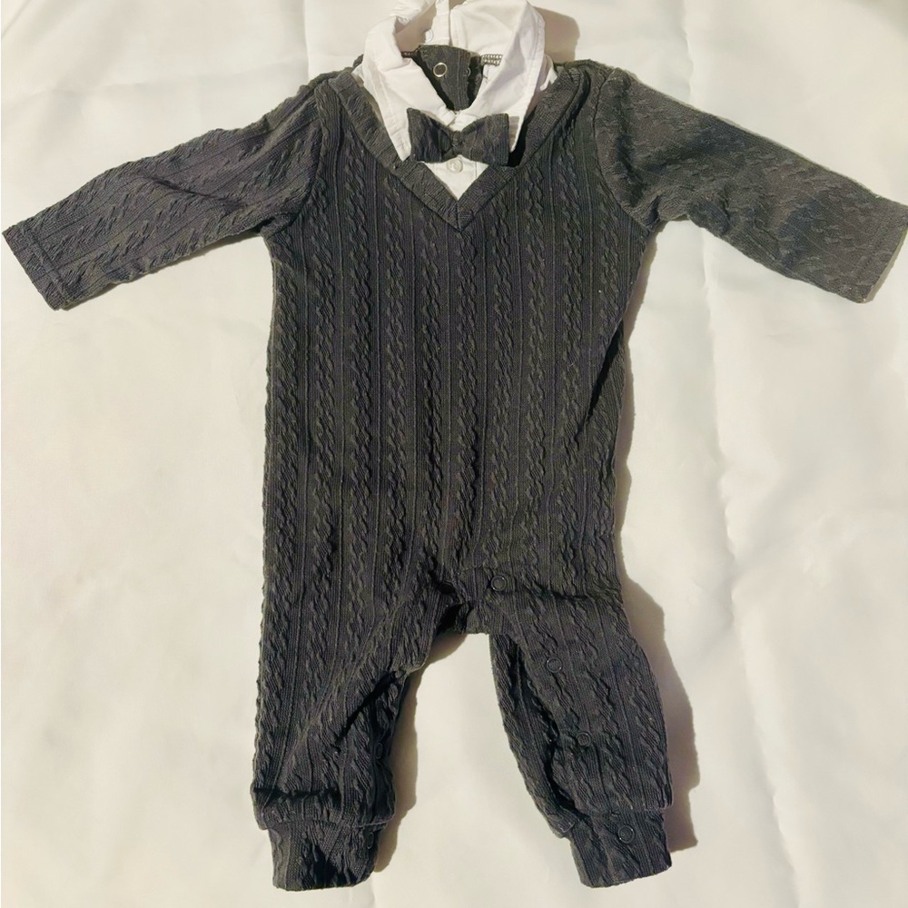 Gray Kids One Piece with Bow Tie
